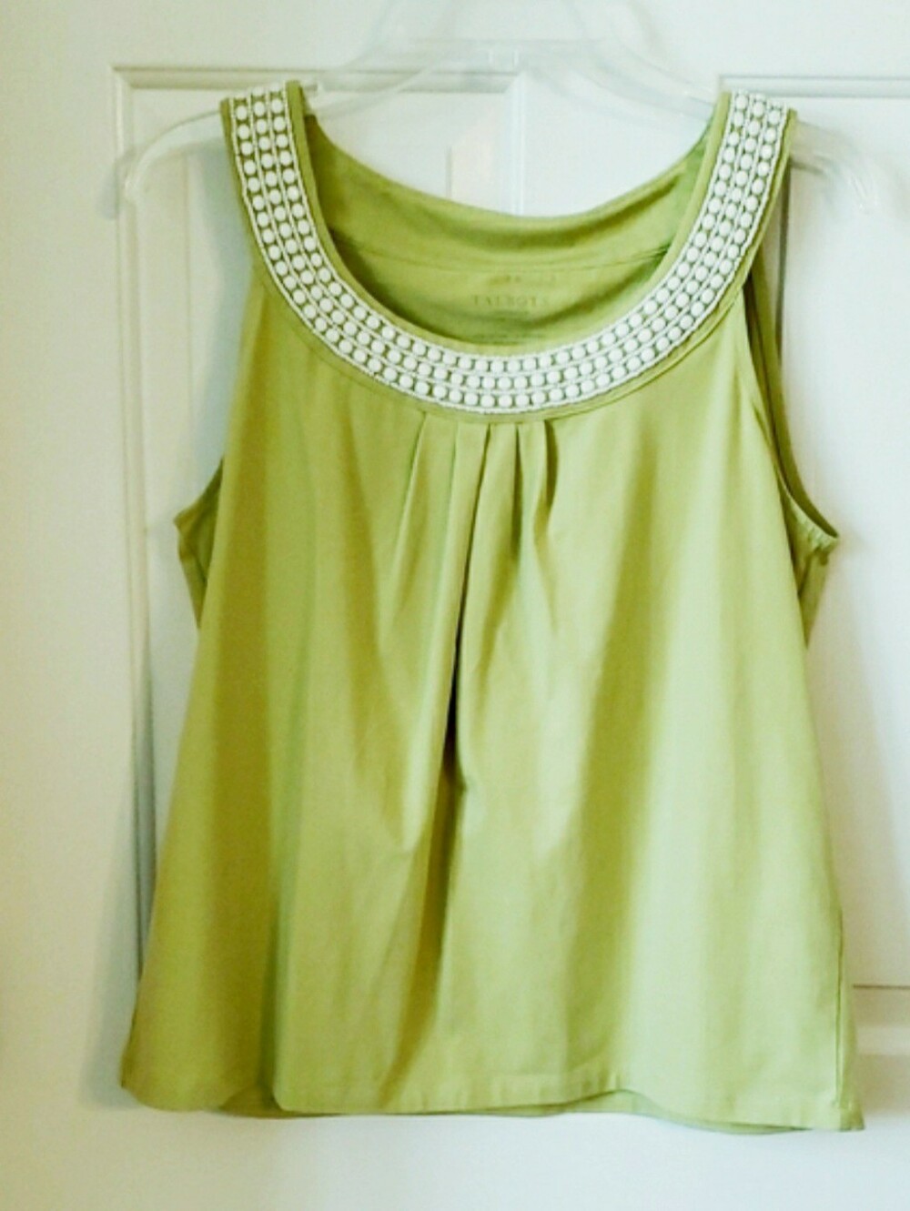 Talbots Petites- Green Tank Top w/ White Beaded Embellishments Size: LP